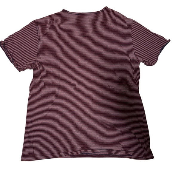 ALL SAINTS Men’s Short Sleeve Maroon/ Black Horizontal Stripped Tee - XLarge - Picture 2 of 4